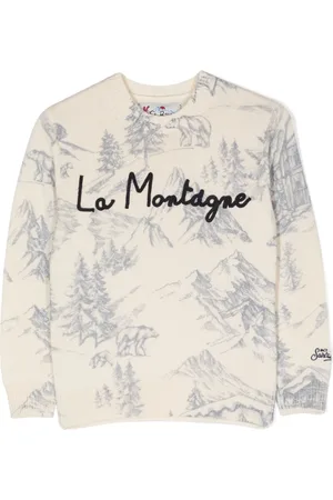 MC2 SAINT BARTH Slogan-embroidered mountain-print sweatshirt