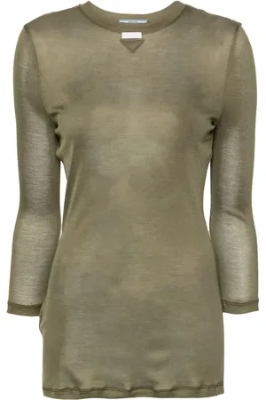 Prada Triangle-logo semi-sheer silk top