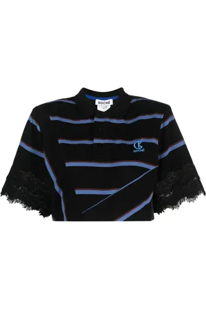KOCHÉ Stripe-print cropped top