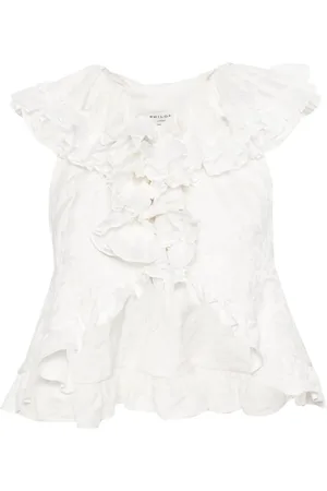 Serafini Floral-jacquard ruffled blouse