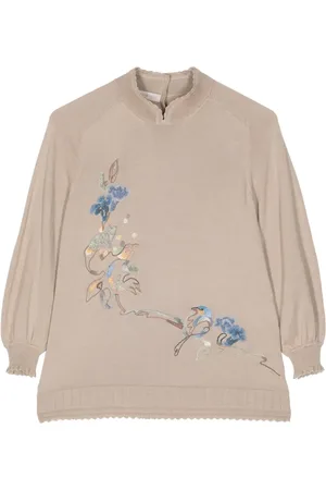 SHIATZY CHEN Floral-embroidered split-neck jumper