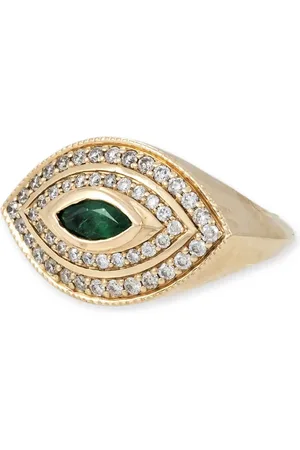 JACQUIE AICHE 14kt yellow Halo Eye diamond and emerald ring
