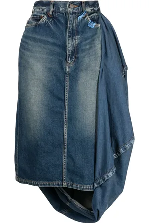 Maison Mihara Yasuhiro Circle washed denim midi skirt