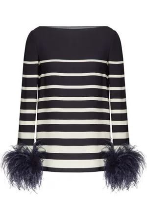 VALENTINO GARAVANI Feather-trim striped top