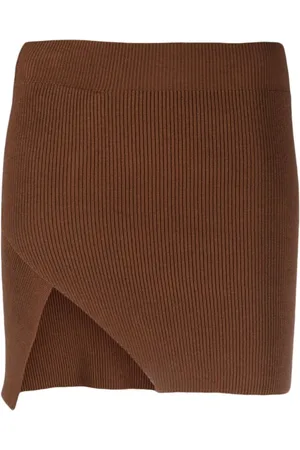 LANEUS Ribbed-knit asymmetric miniskirt