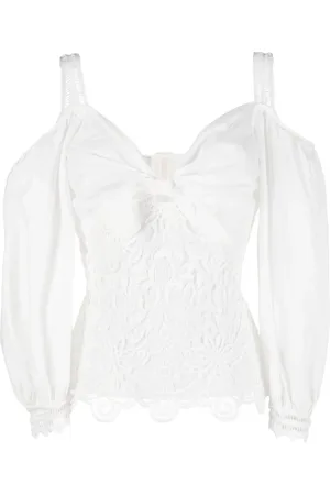 GEMY MAALOUF Guipure-lace panel puff-sleeve blouse