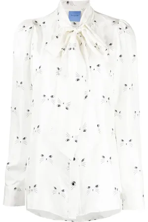 Macgraw Cat-print silk-satin blouse