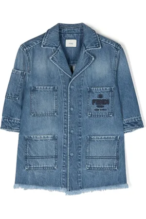 Fendi Embroidered-logo buttoned denim coat