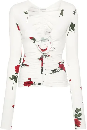 MAGDA BUTRYM V-neck rose appliqué top
