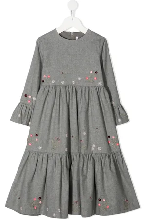 Il gufo Floral embroidered long tiered dress