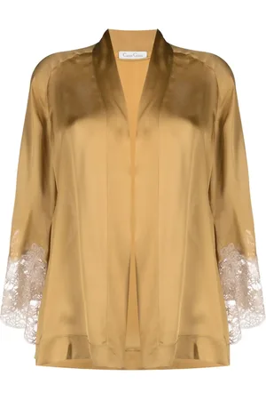 CARINE GILSON Calais-Caudry lace silk short kimono