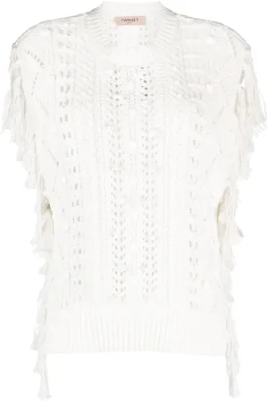 Twin-Set Fringed open-knit top