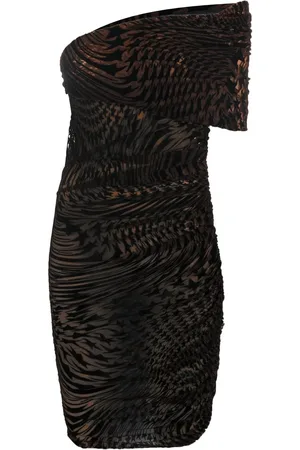 MUGLER Flocked mini off-shoulder dress