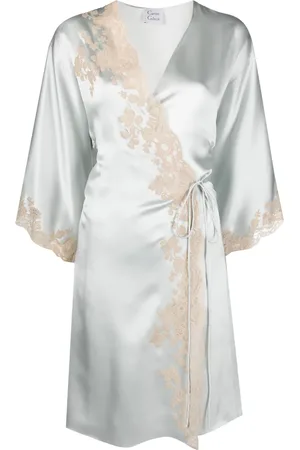 CARINE GILSON Calais-Caudry lace silk kimono