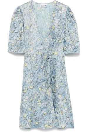 Ganni Floral-print crinkled mini dress