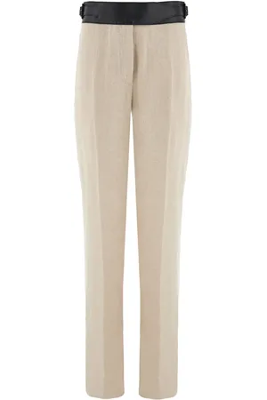 Salvatore Ferragamo Contrast-belt tailored linen trousers