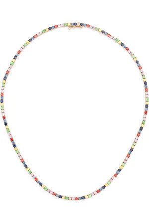 Roxanne First 14kt yellow Graduated Rainbow sapphire tennis necklace
