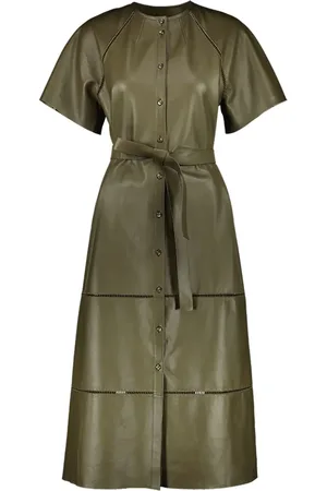 YVES SALOMON Belted leather midi dress