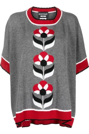Moschino Intarsia-knit floral poncho top