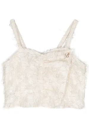 MISS BLUMARINE Feather-detail corset tank top