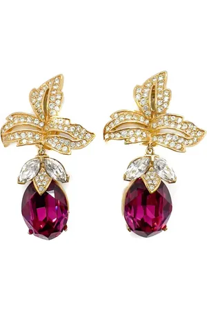 JENNIFER GIBSON JEWELLERY Vintage Ciner Hot Pink Crystal Floral Earrings 1980s