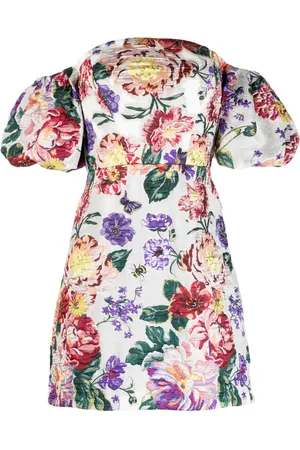 Marchesa Notte Floral-embroidered off-shoulder minidress