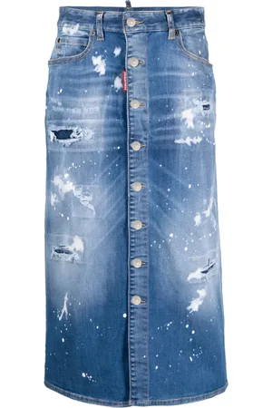 Dsquared2 Distressed-effect denim midi skirt