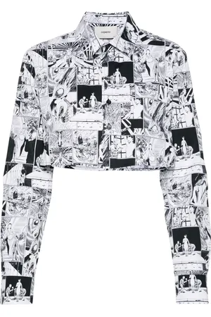 COPERNI Comic strip-print cropped cotton shirt