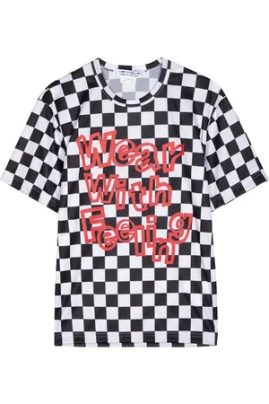 Comme des Garçons Slogan-print checkerboard T-shirt