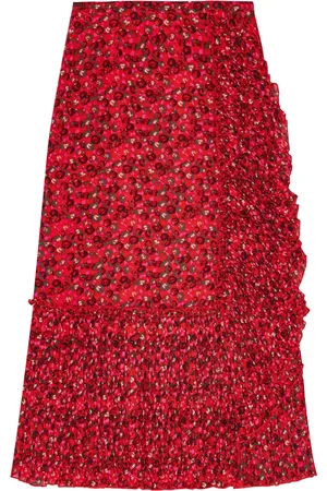 Ganni Ruffle-detail floral-print georgette midi skirt