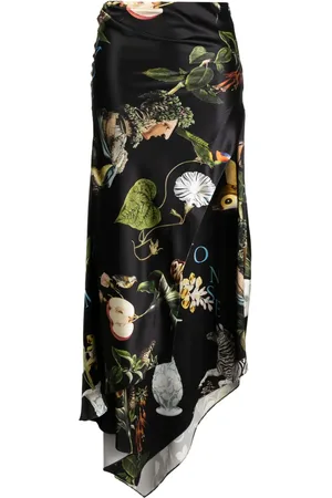 MONSE Botanical-print satin draped skirt