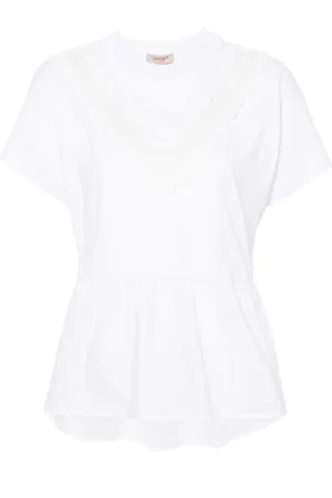Twin-Set Lace-panelling cotton T-shirt