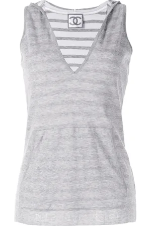 CHANEL 2009 striped sleeveless hoodie