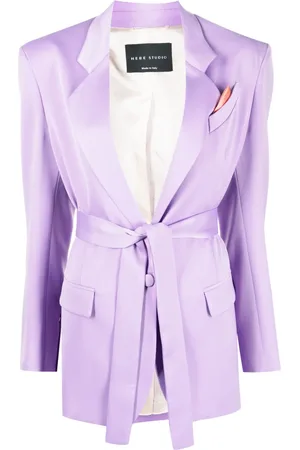HEBE STUDIO Belted-waist long-sleeve blazer