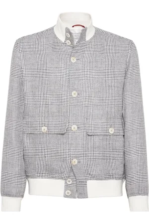 Brunello Cucinelli Houndstooth linen blend shirt jacket