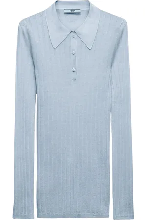 Prada Ribbed cashmere-silk polo top