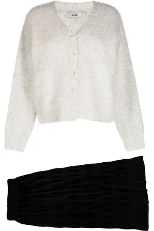 B+AB Pleated brushed-effect skirt suit