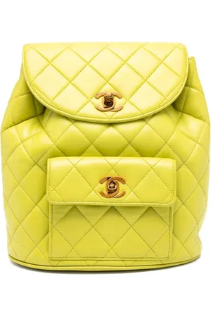 CHANEL Chanel Lime Quilted quilted small lambskin backpack with interwoven chain straps