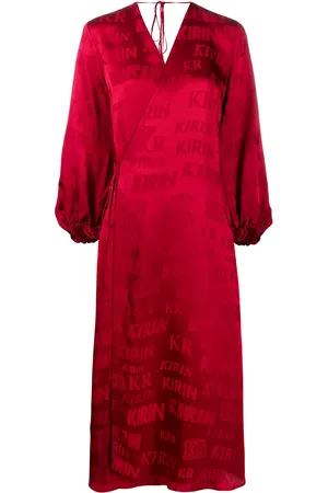 Kirin Logo-print satin wrap dress