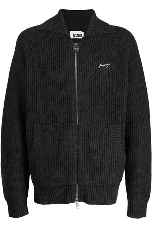 Izzue Appliqué-lettering ribbed-knit cardigan