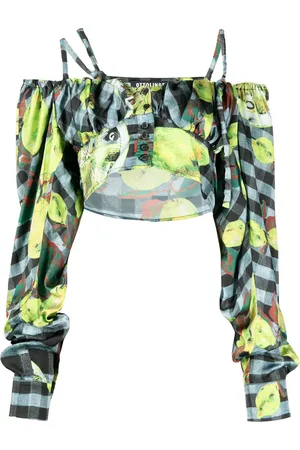 OTTOLINGER Lemon-checked-print off-shoulder top