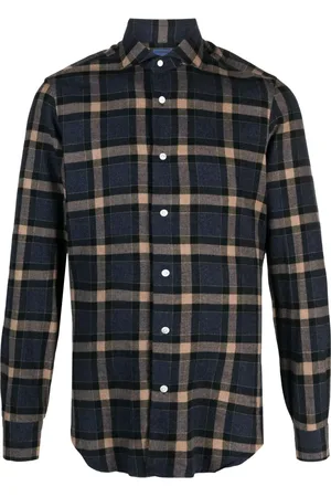 BARBA Checked long-sleeve cotton shirt