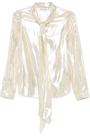 Self-Portrait Metallic pussy-bow blouse
