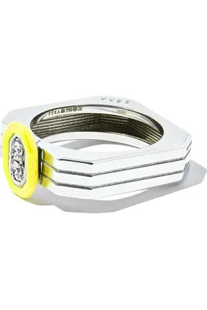 Eera 18kt white gold enamel diamond band ring