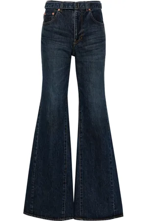 SACAI Belted mid-rise flared jeans