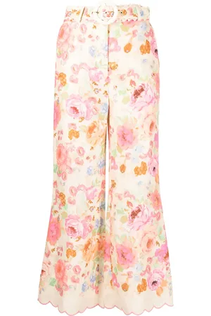 ZIMMERMANN Raie floral-print flared linen trousers