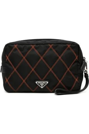 Prada Diamond-quilted logo plaque clutch