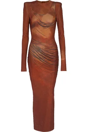 Balmain Rhinestone-embellished printed maxi dress