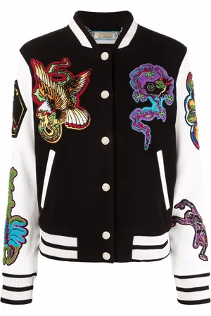 Philipp Plein Embroidered-patches colour-block varsity jacket