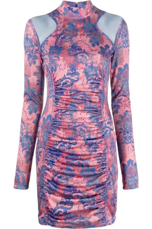 VERSACE Gathered paisley-print minidress